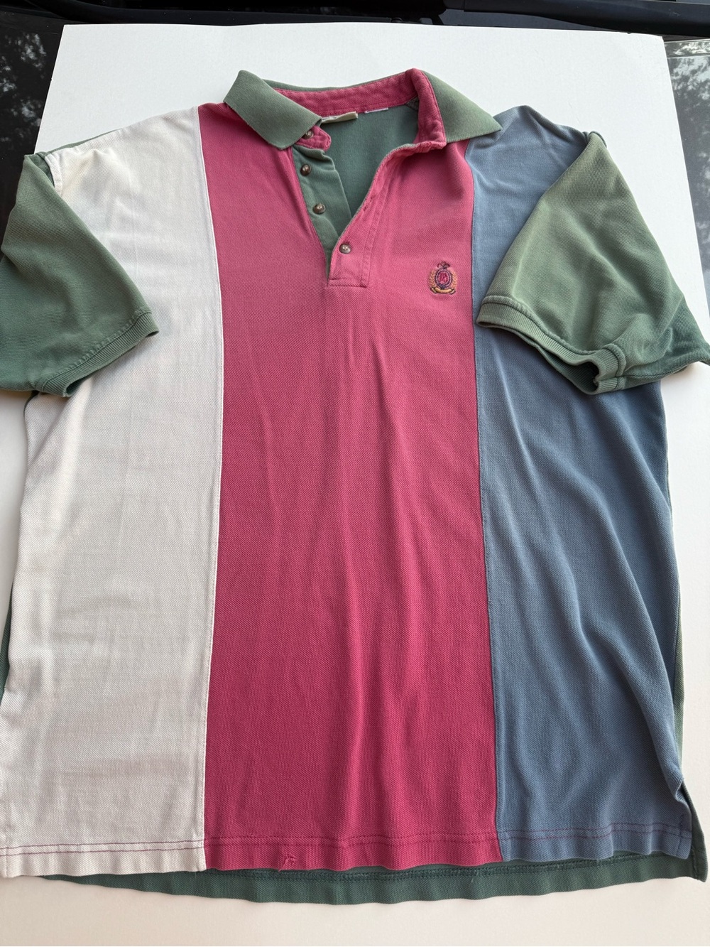 Vintage 90s Bugle Boy Striped Crest Polo Shirt Size Large